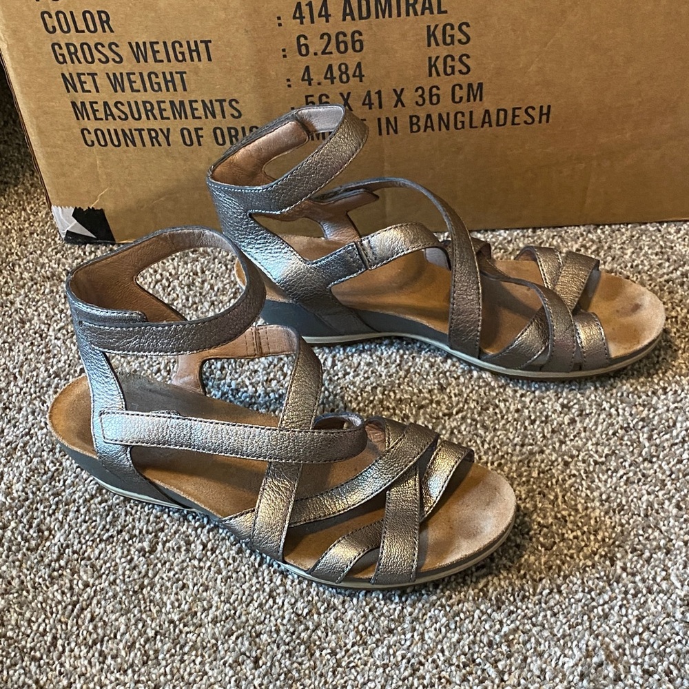 Dansko Metallic Silver Strappy Ankle-Wrap Sandals